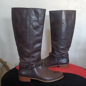 Coach Mabel Leather Riding Boots In Rich Dark Brown Size 9.5